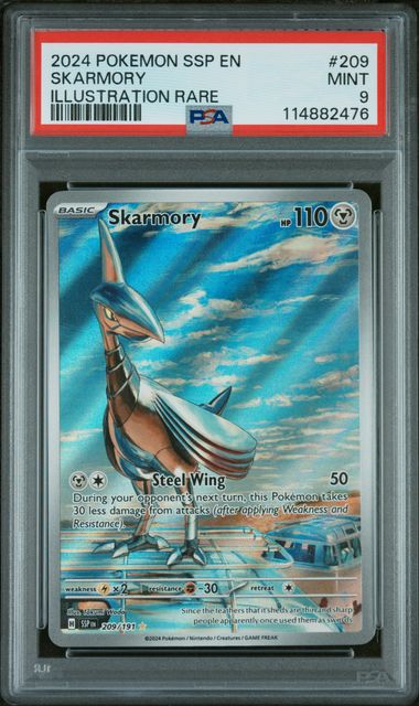 2024 Pokemon Surging Sparks #209 Skarmory- Illustration Rare PSA 9