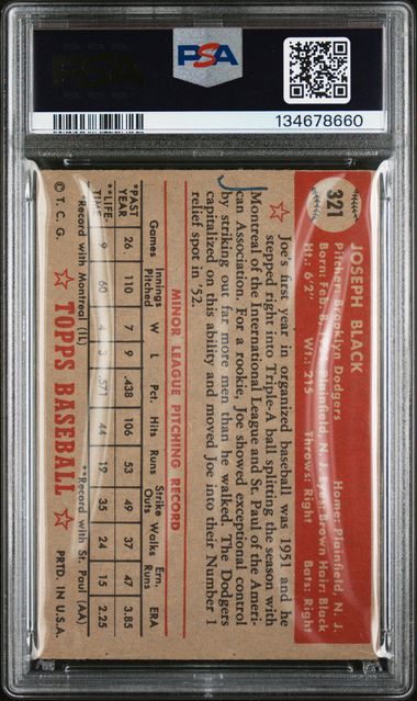 1952 Topps #321 Joe Black PSA 3(MK)