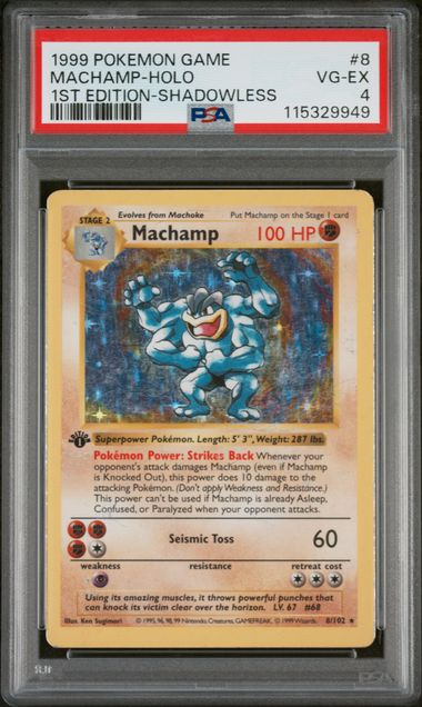 1999 Pokemon Base Set 1st Edition Shadowless #8 Machamp - Holo PSA 4