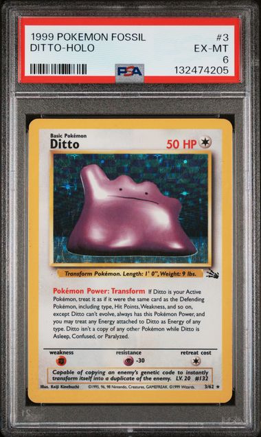 1999 Pokemon Fossil Unlimited #3 Ditto - Holo PSA 6