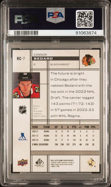 2023-24 SP Game Used 2001 Retro Rookie Crossover #RC7 Connor Bedard #384/499 PSA 10 (Rookie)
