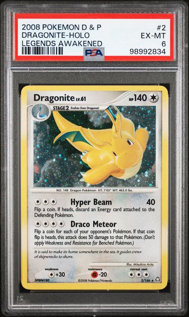 2008 Pokemon Legends Awakened #2 Dragonite- Holo PSA 6