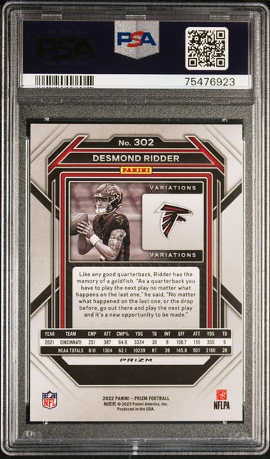 2022 Panini Prizm Variation No Huddle Prizm #302 Desmond Ridder PSA 9 (Rookie)