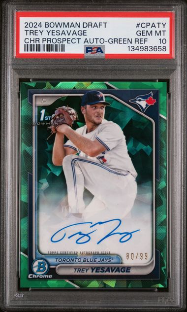 2024 Bowman Draft Chrome Prospect Autograph Green Refractor #CPATY Trey Yesavage #80/99 PSA 10