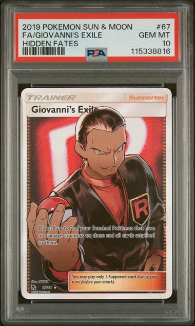 2019 Pokemon Hidden Fates #67 Giovanni's Exile - Full Art PSA 10
