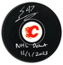 Connor Zary Autographed Calgary Flames Debut Inscribed Puck (COJO Sports)