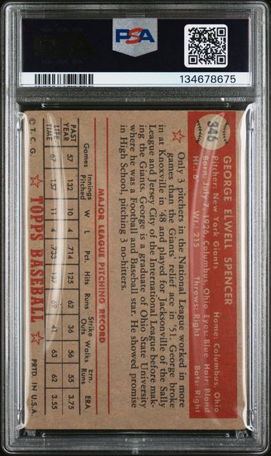 1952 Topps #346 George Spencer PSA 3