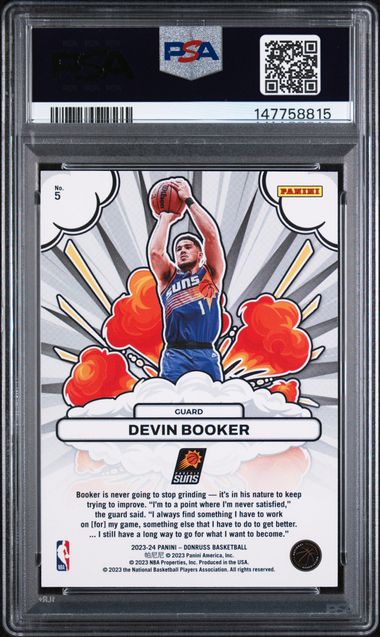 2023-24 Donruss Bomb Squad Hollow Yellow Laser #5 Devin Booker #15/25 PSA 10