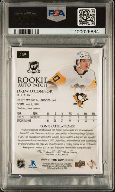 2020-21 Upper Deck The Cup #169 Drew O'Connor #119/249 PSA 9 (Rookie)