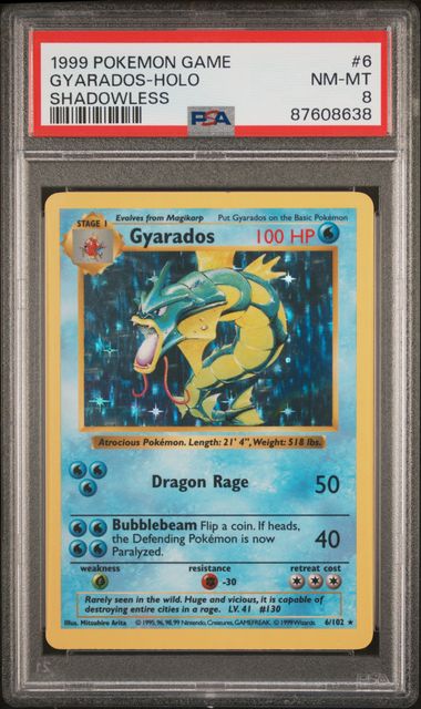 1999 Pokemon Base Set Unlimited Shadowless #6 Gyarados- Holo PSA 8