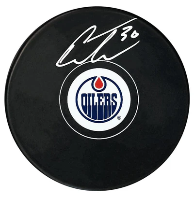 Calvin Pickard Autographed Edmonton Oilers Puck (COJO Sports)