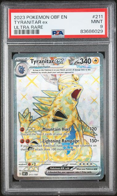 2023 Pokemon Obsidian Flames #211 Tyranitar ex- Ultra Rare PSA 9