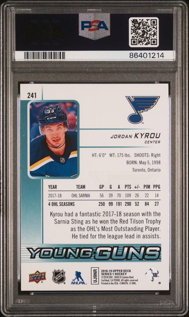 2018-19 Upper Deck #241 Jordan Kyrou PSA 10 (Rookie)