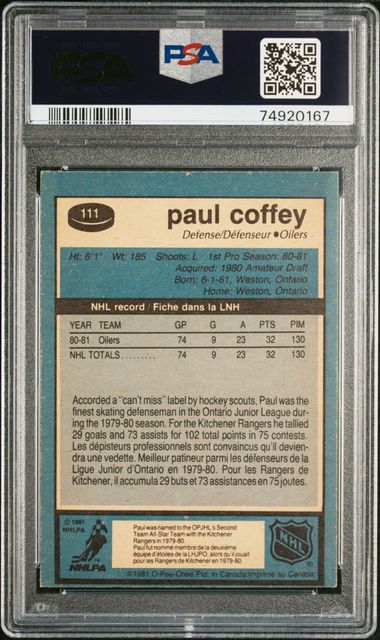 1981-82 O-Pee-Chee #111 Paul Coffey PSA 5 (Rookie)