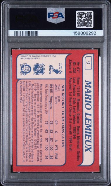 1985-86 O-Pee-Chee #9 Mario Lemieux PSA 7 (Rookie)