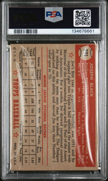 1952 Topps #321 Joe Black PSA 3