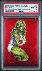 2015 Fleer Retro Marvel 1995 Marvel Metal Blaster Precious Metal Gems PMG Red #32 She-Hulk #049/100 PSA 8 | Eastridge Sports Cards