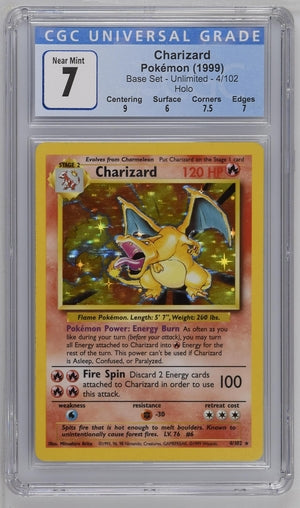 1999 Pokemon Base Set Unlimited #4 Charizard - Holo CGC 7