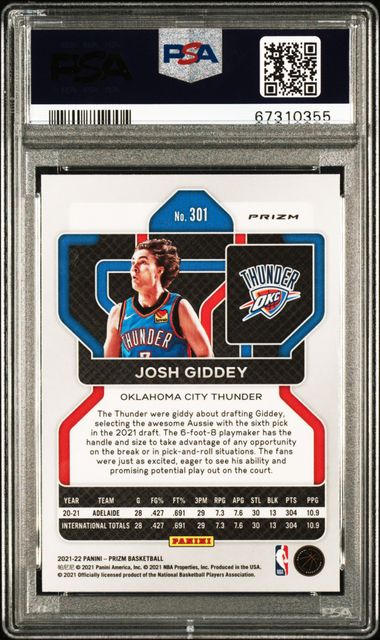 2021-22 Panini Prizm Purple Wave #301 Josh Giddey PSA 10 (Rookie)
