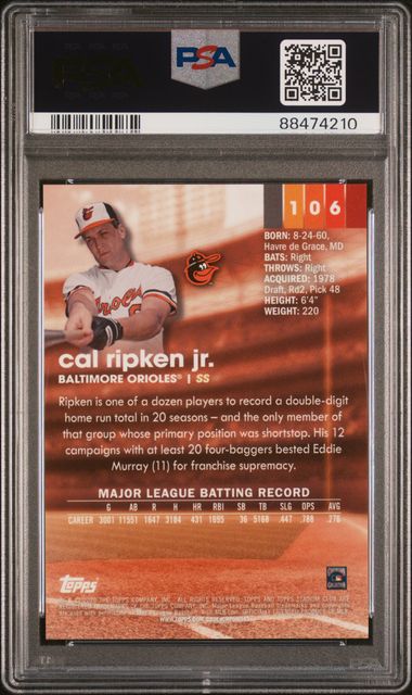 2020 Topps Stadium Club Chrome X-Fractor #106 Cal Ripken Jr. PSA 9