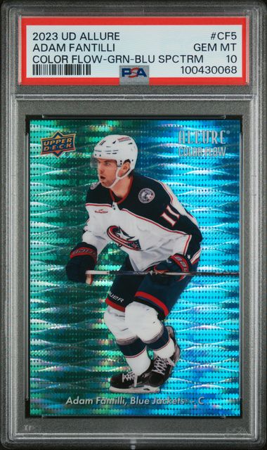 2023-24 Allure Color Flow Green-Blue Spectrum #CF5 Adam Fantilli #04/50 PSA 10 (Rookie)