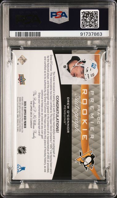 2020-21 Upper Deck Premier Premier Rookie Auto Jersey #PRAOC Drew O'Connor #69/99 PSA 9 (Rookie)