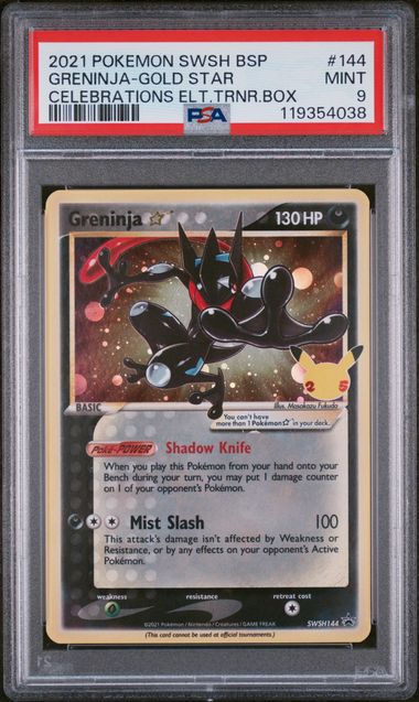2021 Pokemon Celebrations ETB Promo #144 Greninja- Gold Star PSA 9