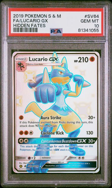 2019 Pokemon Hidden Fates #SV64 Lucario GX - Full Art PSA 10