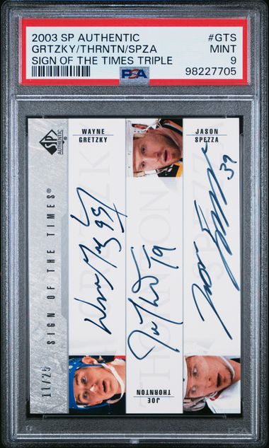 2003-04 SP Authentic Sign of the Times #GTS Wayne Gretzky/Joe Thornton/Jason Spezza #11/25 PSA 9 | Eastridge Sports Cards