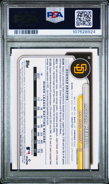 2024 Bowman Chrome Mega Box Green Refractors #27 Jackson Merrill #15/99 PSA 9 (Rookie) | Eastridge Sports Cards