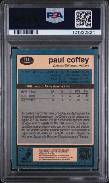 1981-82 O-Pee-Chee #111 Paul Coffey PSA 6 (Rookie)