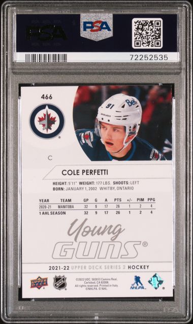 2021-22 Upper Deck #466 Cole Perfetti PSA 10 (Rookie)