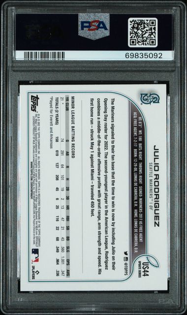 2022 Topps Update #US44 Julio Rodriguez PSA 10 (Rookie)