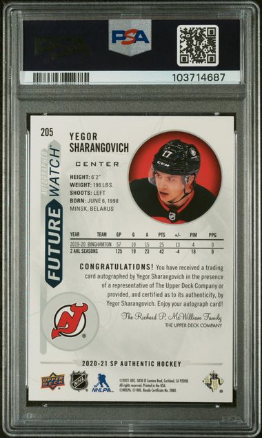 2020-21 SP Authentic #205 Yegor Sharangovich #356/999 PSA 9 (Rookie)