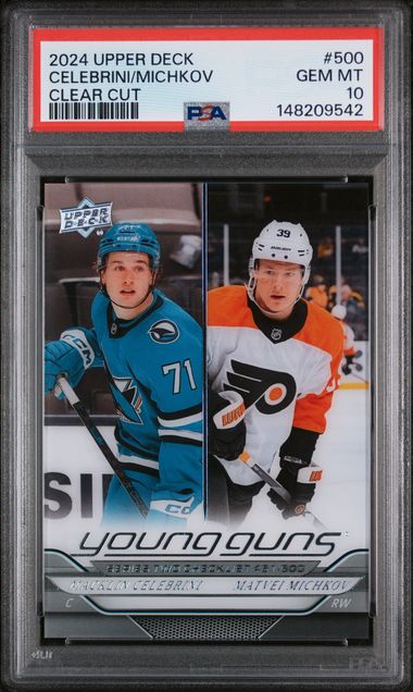 2024-25 Upper Deck Clear Cut #500 Macklin Celebrini/Matvei Michkov PSA 10 (Rookie)