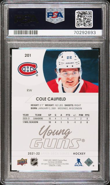 2021-22 Upper Deck #201 Cole Caufield PSA 9 (Rookie)
