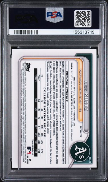 2024 Bowman Draft Chrome Refractor #BDC56 Nick Kurtz PSA 9