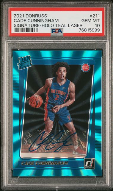 2021-22 Donruss Holo Teal Laser Signature #211 Cade Cunningham PSA 10 (Rookie)