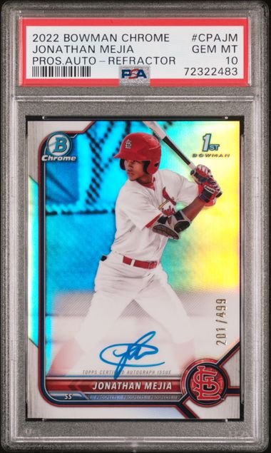2022 Bowman Chrome Prospect Autograph Refractor #CPAJM Jonathan Mejia #201/499 PSA 10