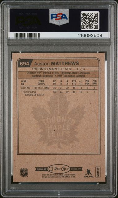 2016-17 O-Pee-Chee Update #694 Auston Matthews PSA 9 (Rookie)