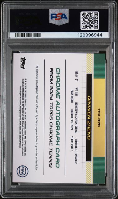 2024 Topps Chrome Blue Refractor Autograph #TCAQZG Qinwen Zheng #206/250 PSA 9