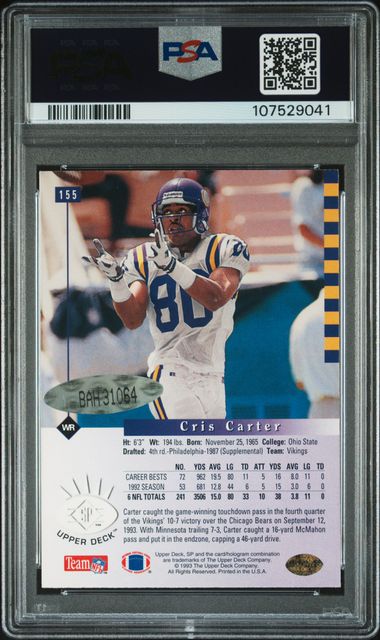 2000 SP Authentic 1993 SP Buy Back Autograph #55 Cris Carter #08/21 PSA Authentic