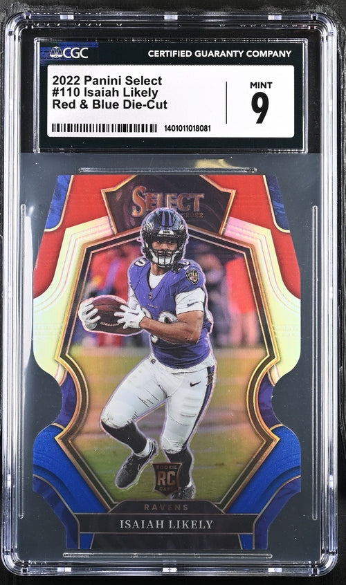 2022 Panini Select Red & Blue Die-Cut #110 Isaiah Likely CGC 9 (Rookie)