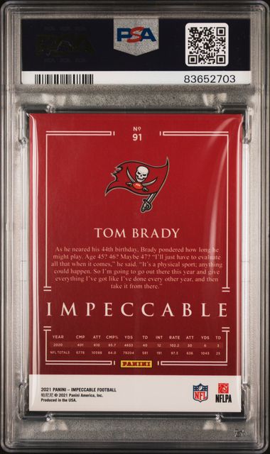 2021 Panini Impeccable #91 Tom Brady #01/75 PSA 9 | Eastridge Sports Cards