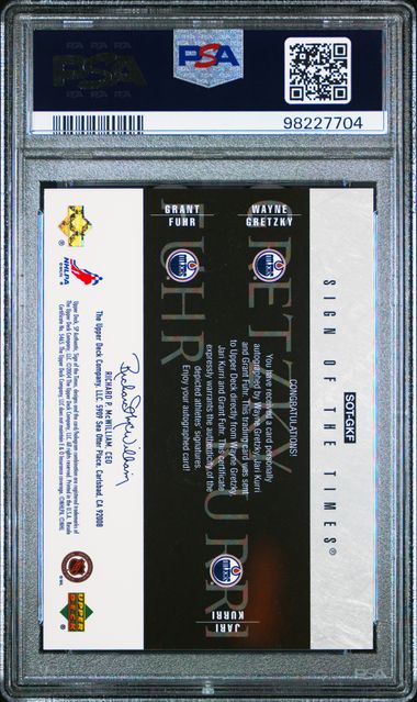 2003-04 SP Authentic Sign of the Times #GKF Wayne Gretzky/Jari Kurri/Grant Fuhr #11/25 PSA 9