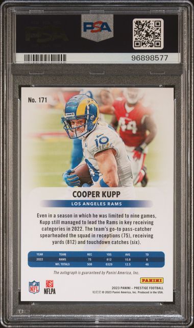 2023 Panini Prestige Pink Xtra Points Premium Signature #171 Cooper Kupp #01/25 PSA 9