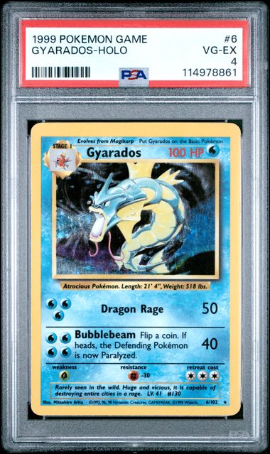 1999 Pokemon Base Set Unlimited #6 Gyarados- Holo PSA 4