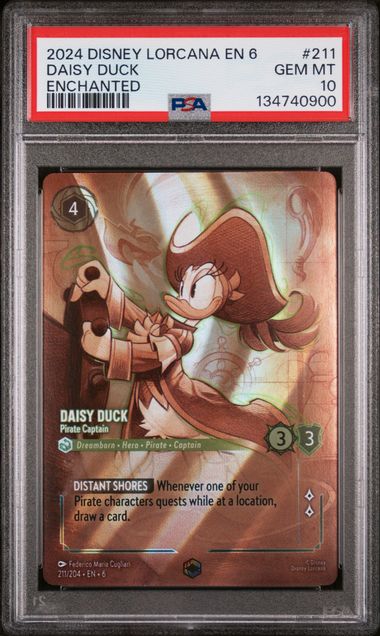 2024 Disney Lorcana Azurite Sea #211 Daisy Duck- Pirate Captain (Enchanted) PSA 10