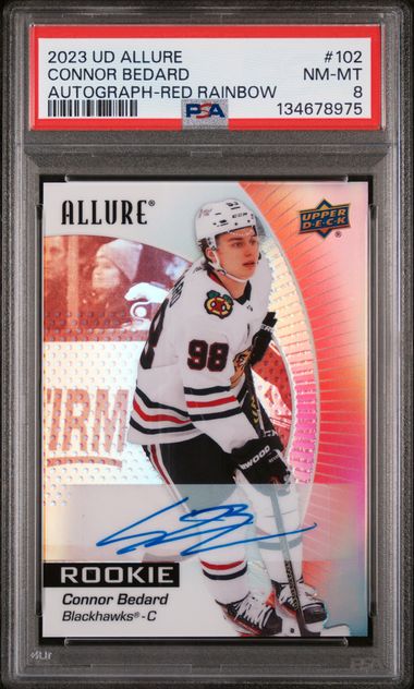 2023-24 Upper Deck Allure Red Rainbow Autograph #102 Connor Bedard PSA 8 (Rookie)