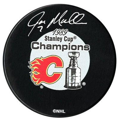 Joe Mullen Autographed Calgary Flames 1989 Stanley Cup Champions Puck (COJO Sports)